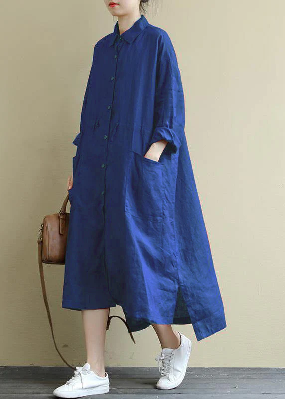 Black Linen Shirt Dress Casual Oversize Spring Maxi Dresses - Image 7