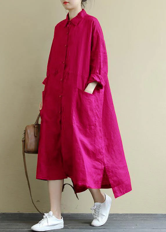Black Linen Shirt Dress Casual Oversize Spring Maxi Dresses - Image 8