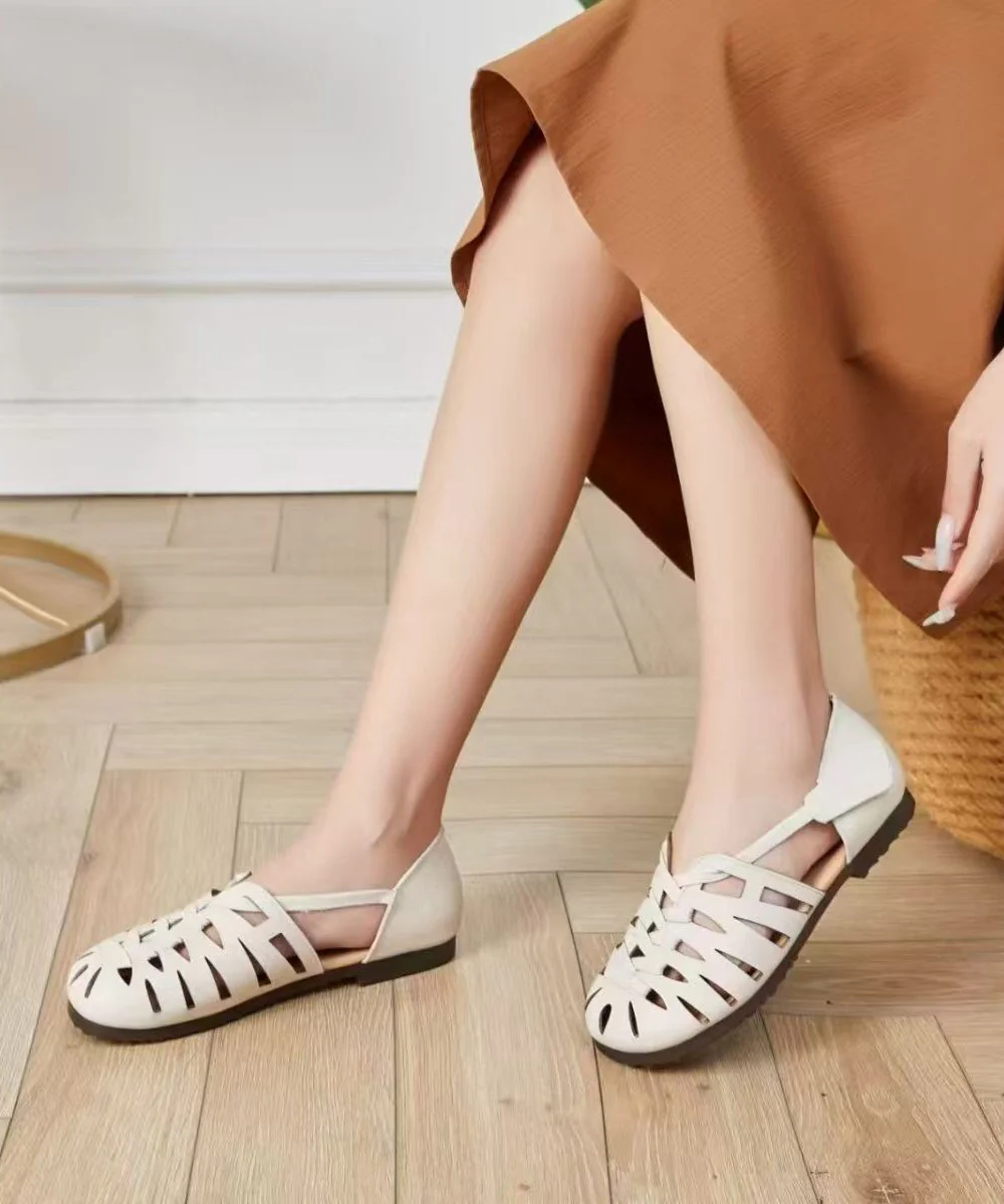 Brown Sandals Faux Leather Retro Hollow Out Sandals - Image 4