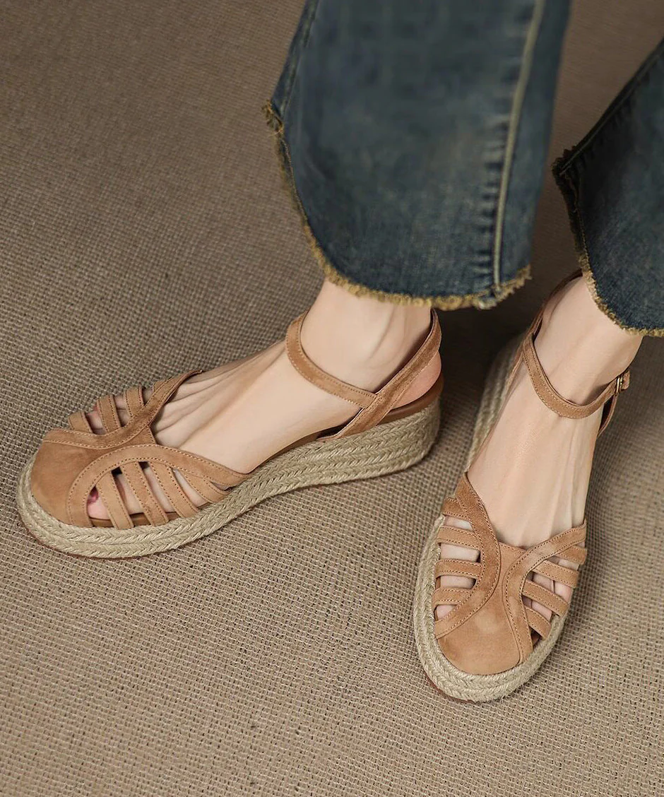 Brown Sandals Hollow Out Wedge Sandals - Image 2