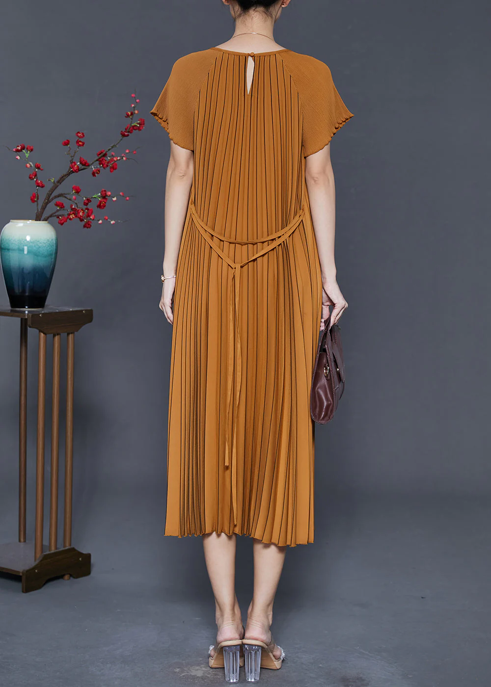 Brown Spandex Holiday Dresses Oversized Wrinkled Summer - Image 4