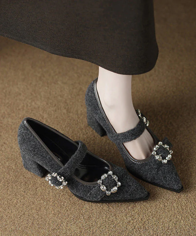 Brown Suede Art Zircon Splicing Chunky High Heels - Image 5