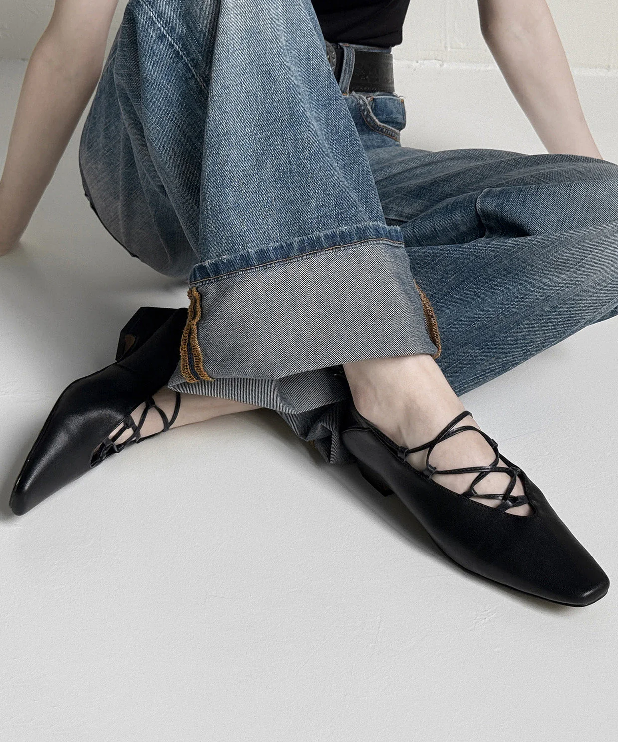 Brown Suede Cross Strap Splicing French Chunky Shoes - Image 2