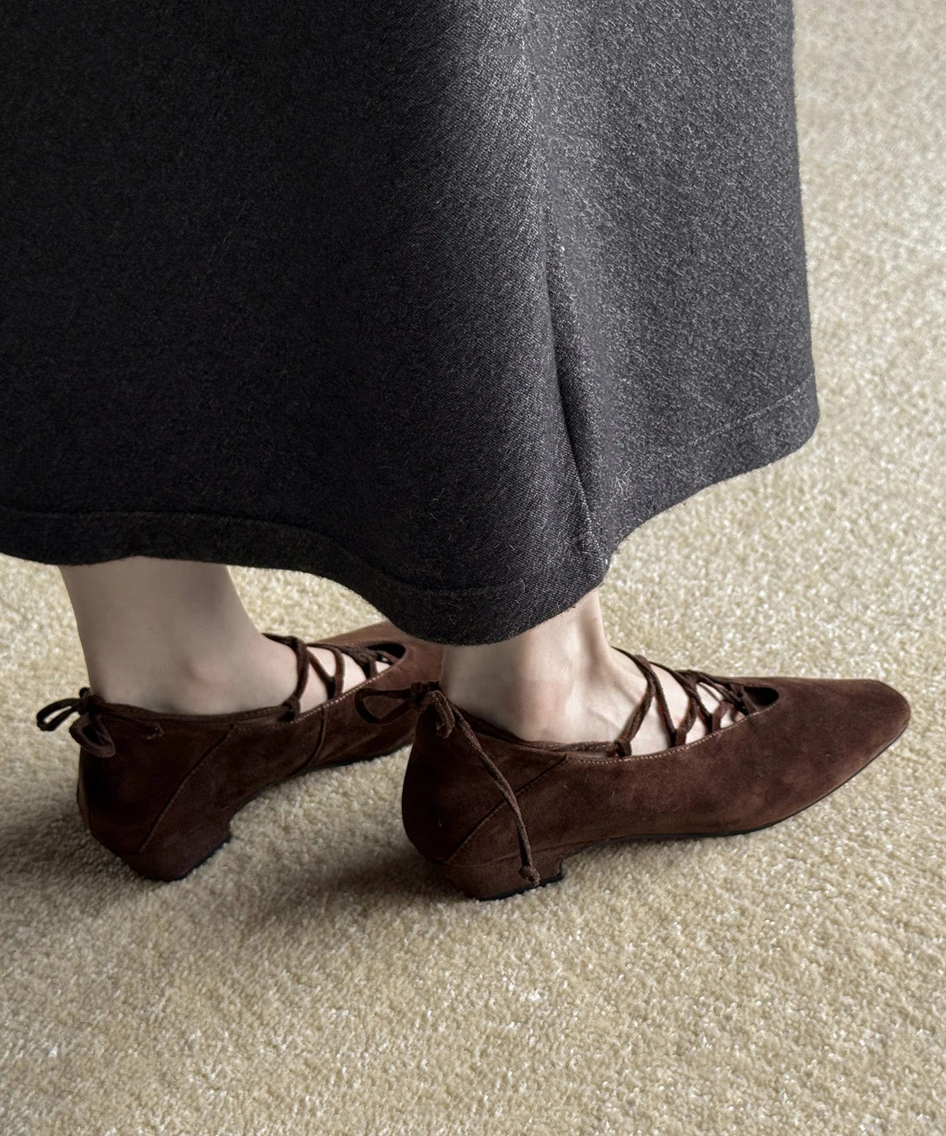 Brown Suede Cross Strap Splicing French Chunky Shoes - Image 3
