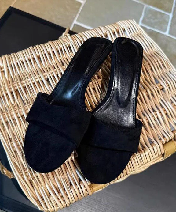 Brown Wedge Suede Casual Splicing Slide Sandals Peep Toe - Image 2