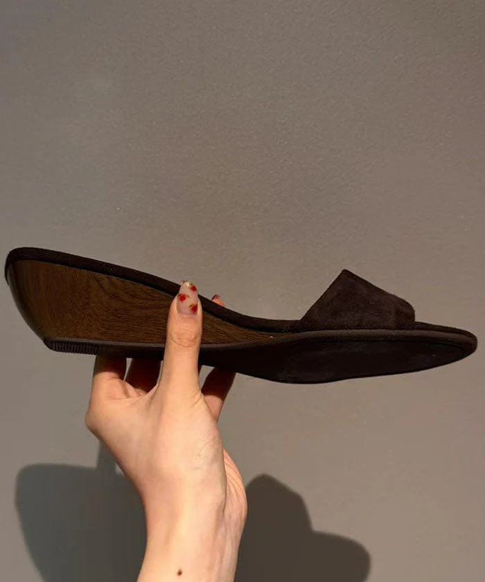 Brown Wedge Suede Casual Splicing Slide Sandals Peep Toe - Image 3