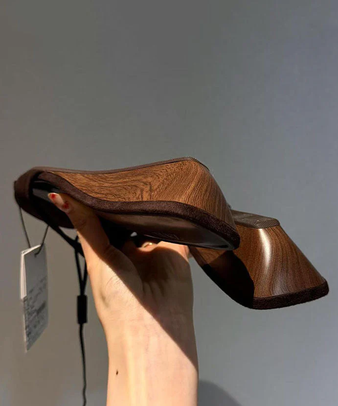 Brown Wedge Suede Casual Splicing Slide Sandals Peep Toe - Image 5