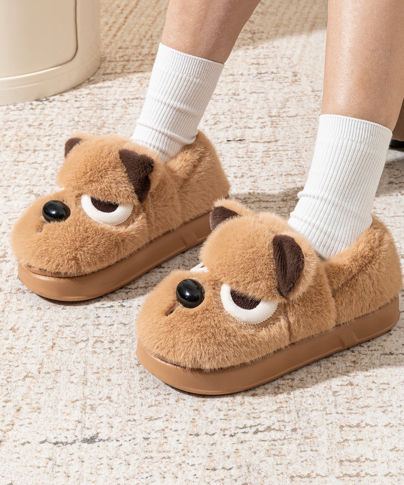 Brown Women Splicing Cartoon Fuzzy Fur Flat Feet Shoes - Image 4