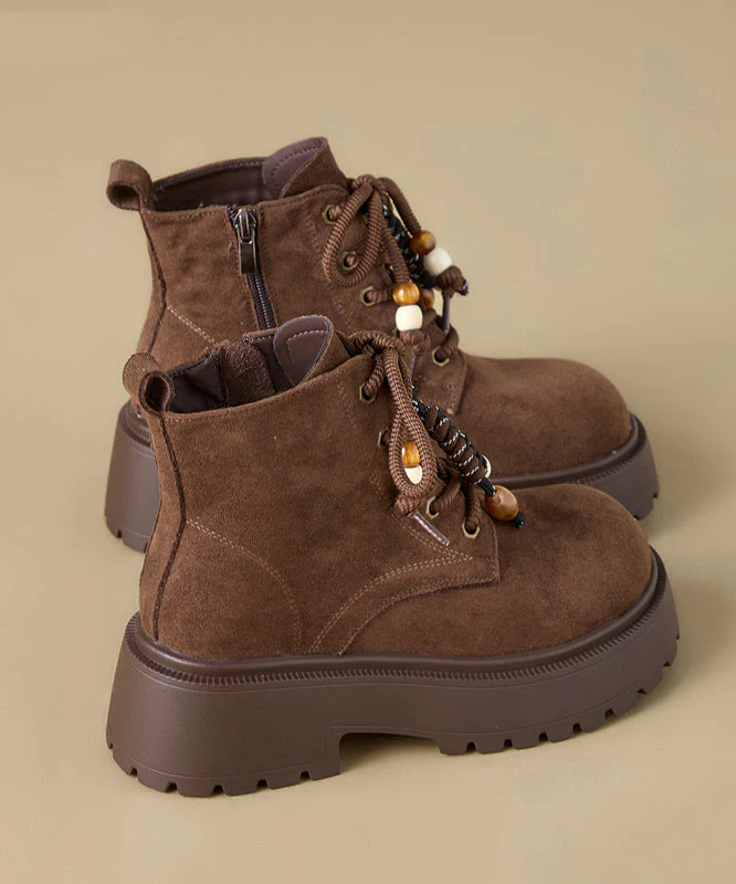 Camel Boots Platform Suede Casual Splicing Lace Up - Image 4