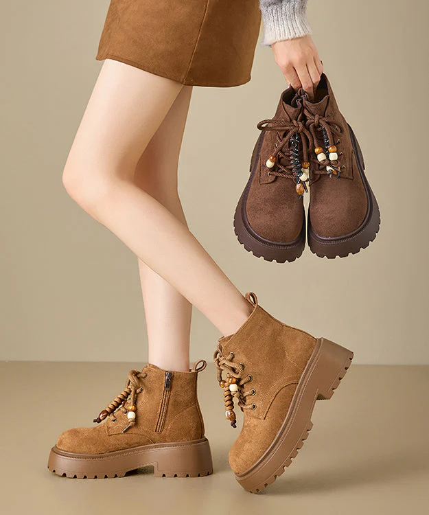 Camel Boots Platform Suede Casual Splicing Lace Up - Image 5