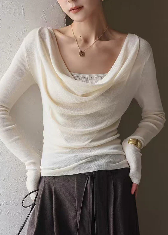Casual Apricot Turtle Neck Knit Blouse Top Spring