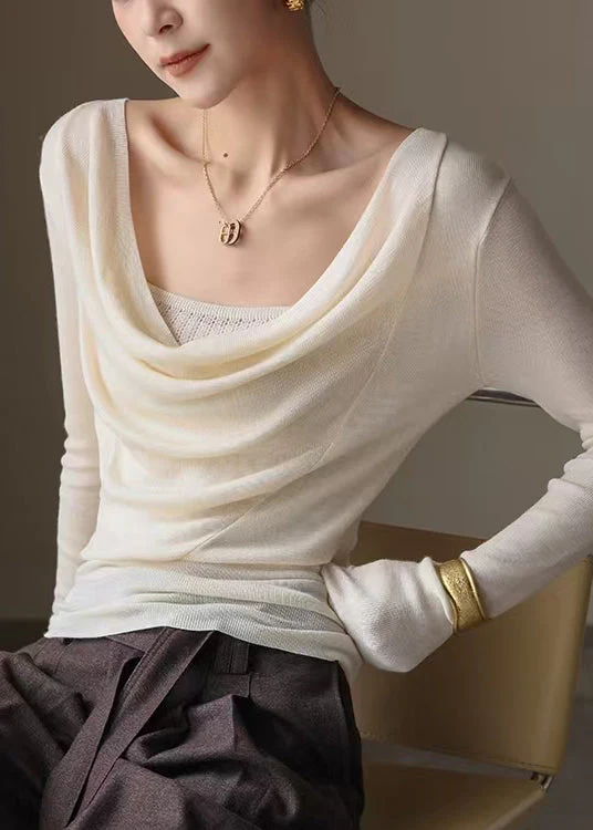 Casual Apricot Turtle Neck Knit Blouse Top Spring - Image 2