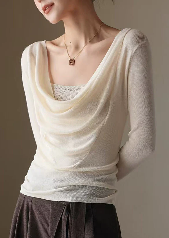 Casual Apricot Turtle Neck Knit Blouse Top Spring - Image 3