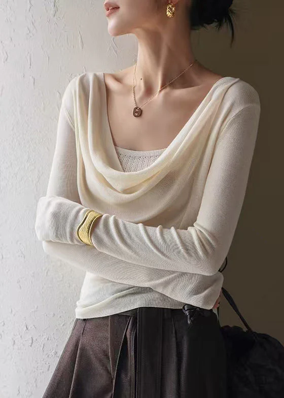 Casual Apricot Turtle Neck Knit Blouse Top Spring - Image 4