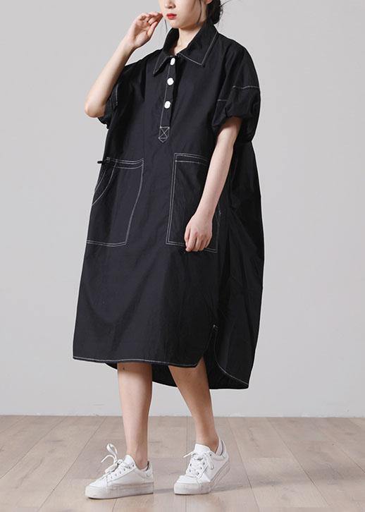 Casual Army Green Peter Pan Collar Button Maxi Summer Cotton Dress - Image 2