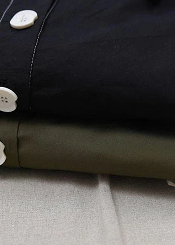 Casual Army Green Peter Pan Collar Button Maxi Summer Cotton Dress - Image 5