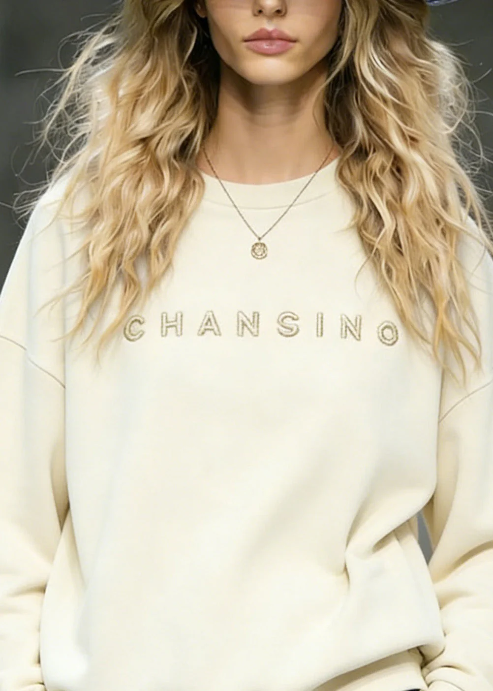 Casual Beige O-Neck Embroidered Cotton Top Spring - Image 2