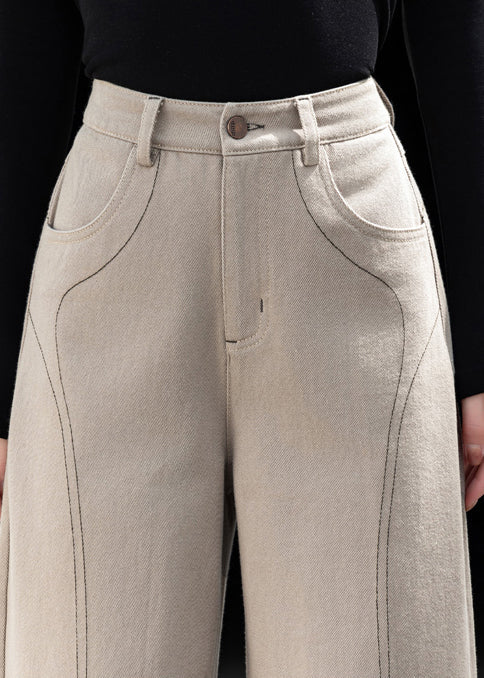 Casual Beige Oversized Pockets Cotton Pants Spring - Image 4