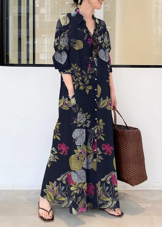 Casual Beige Oversized Print Cotton Shirt Ankle Dress Spring - Image 3