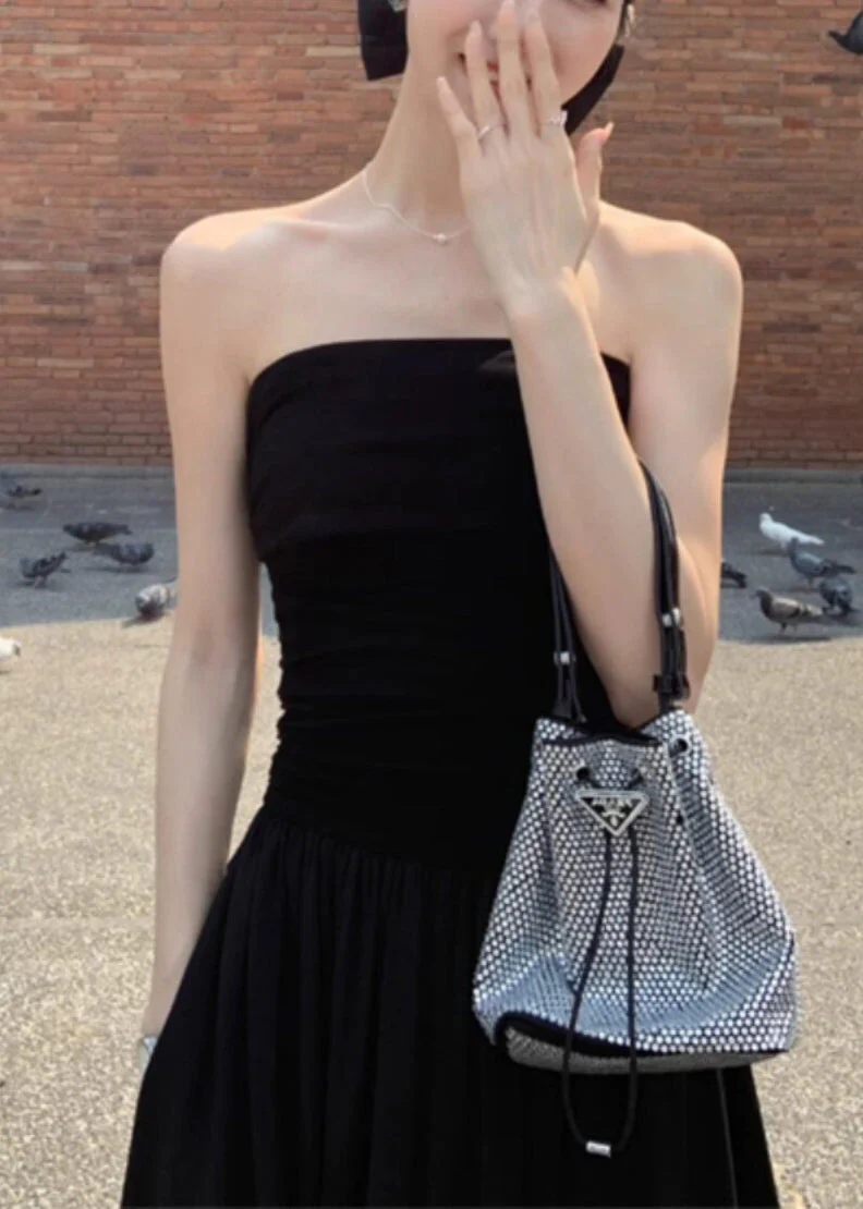 Casual Black Cold Shoulder Silm Fit Cotton Strapless Dress Summer - Image 5
