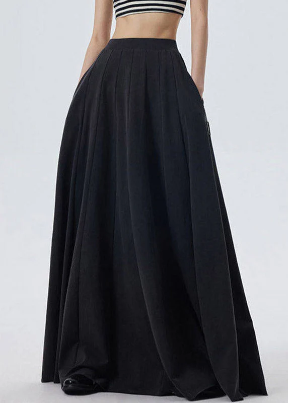 Casual Black Elastic Waist Solid A Line Skirt Spring - Image 2