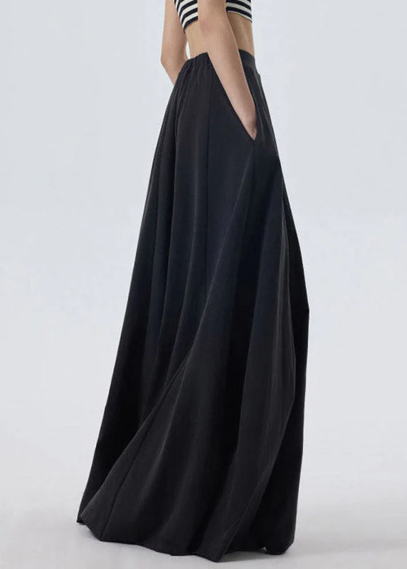Casual Black Elastic Waist Solid A Line Skirt Spring - Image 4