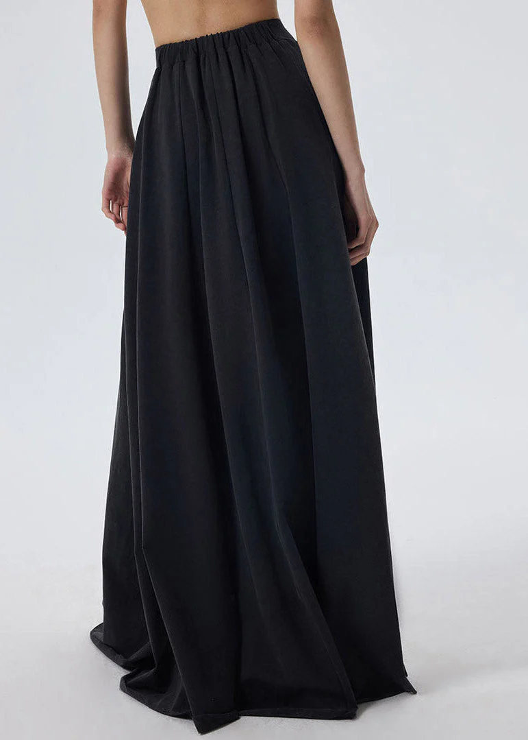 Casual Black Elastic Waist Solid A Line Skirt Spring - Image 5