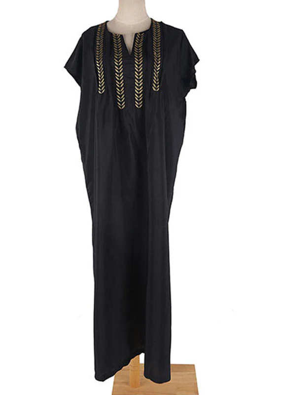 Casual Black Gold Embroideried Floral Long Beach Dresses Summer - Image 3