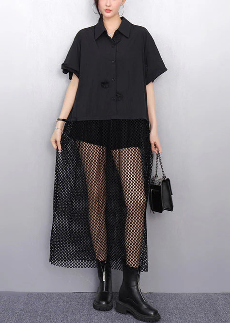 Casual Black Hollow Out Patchwork Tulle Vacation Dresses Summer - Image 3