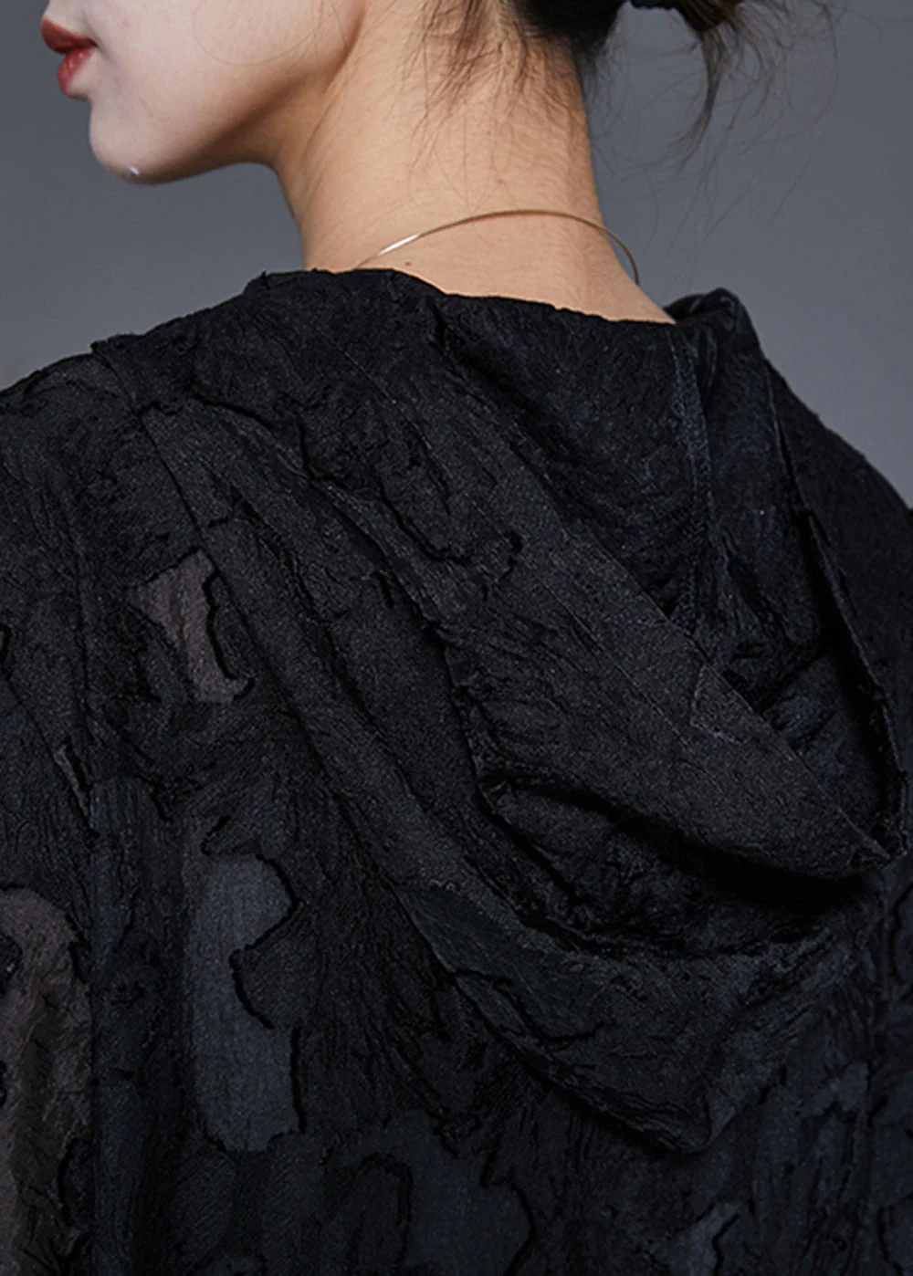 Casual Black Hooded Jacquard Lace Robe Dresses Spring - Image 5
