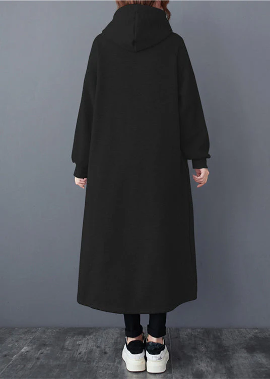 Casual Black Hooded Patchwork Warm Fleece Long Dresses Winter - Image 4