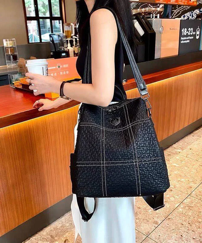 Casual Black Large Capacity Faux Leather Backpack Bag - Image 2