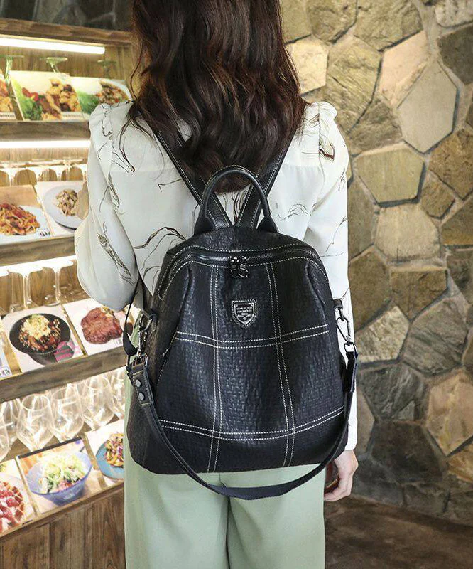 Casual Black Large Capacity Faux Leather Backpack Bag - Image 3