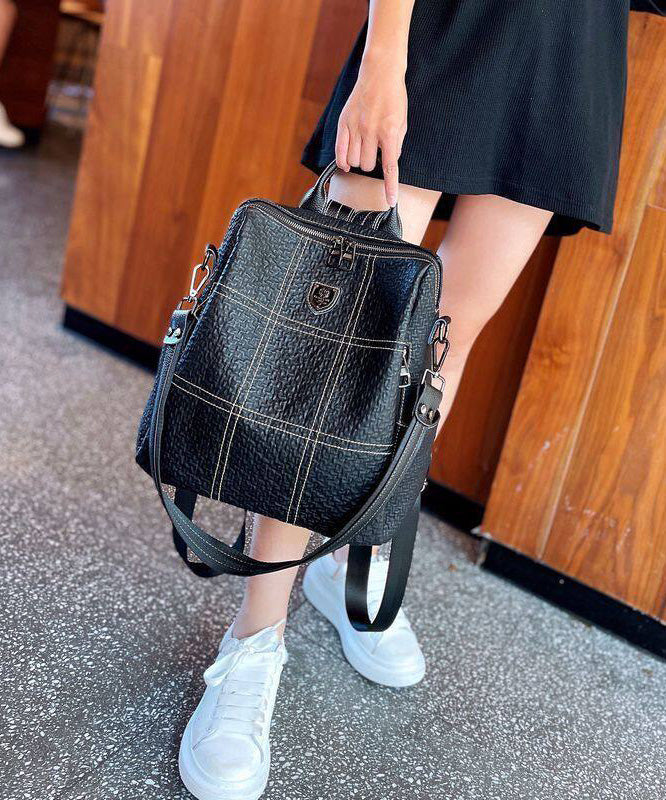 Casual Black Large Capacity Faux Leather Backpack Bag - Image 4