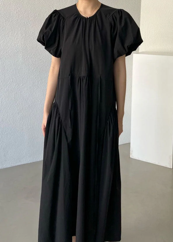 Casual Black O Neck Patchwork Cotton Maxi Dresses Summer - Image 2