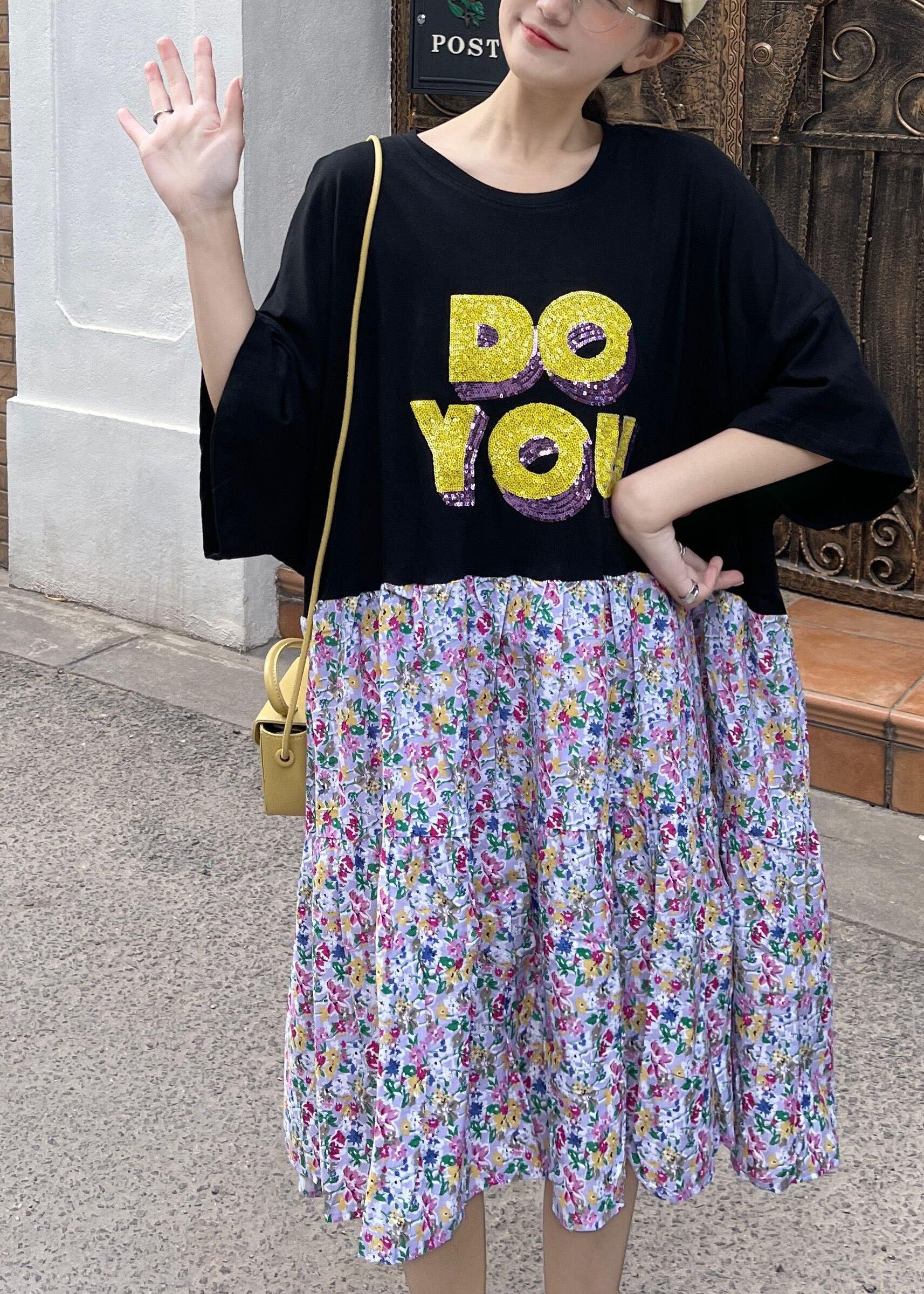 Casual Black O-Neck Patchwork Summer Half Sleeve Dresses - Image 5