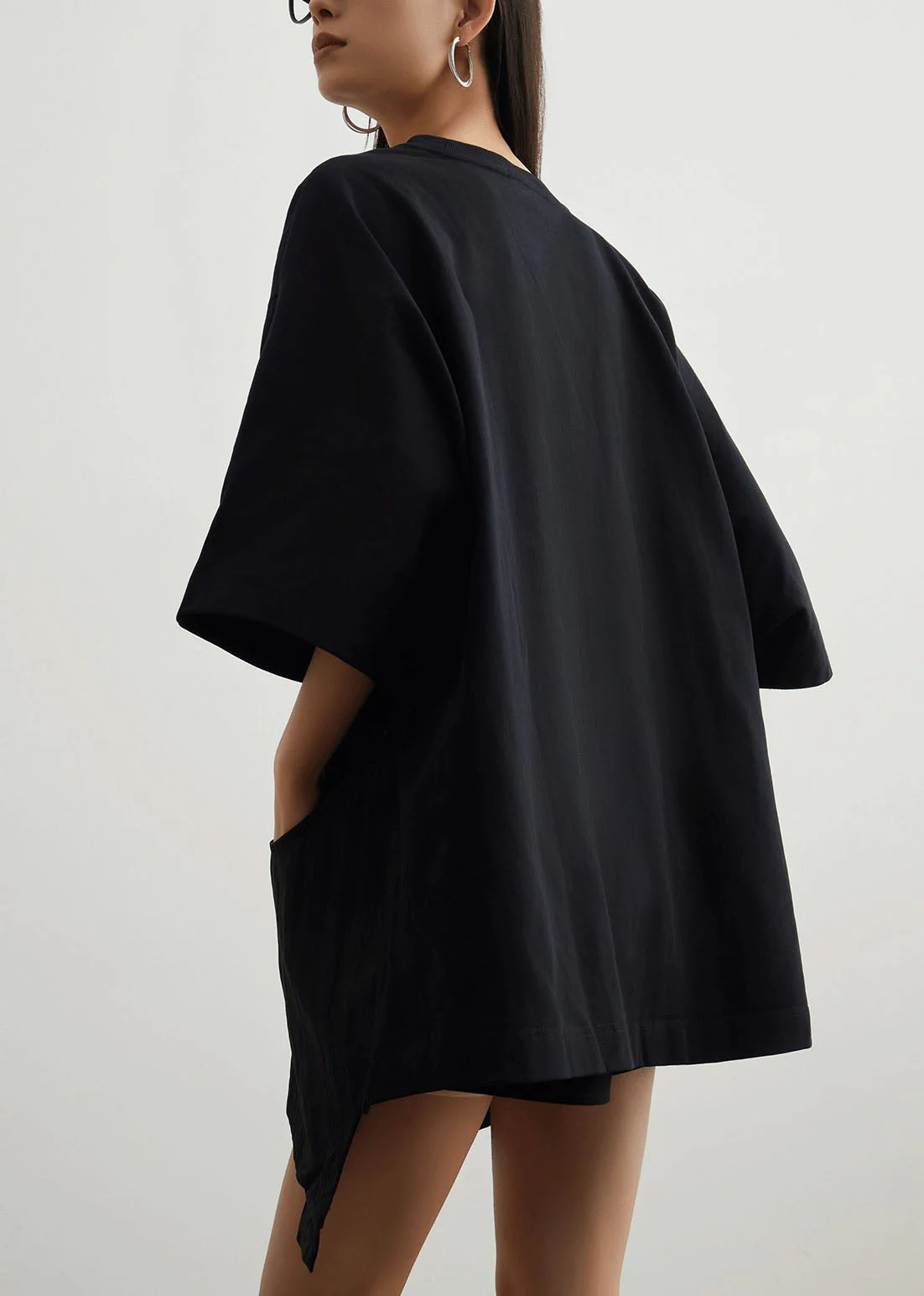 Casual Black O Neck Pockets Patchwork Cotton T Shirt Summer - Image 5