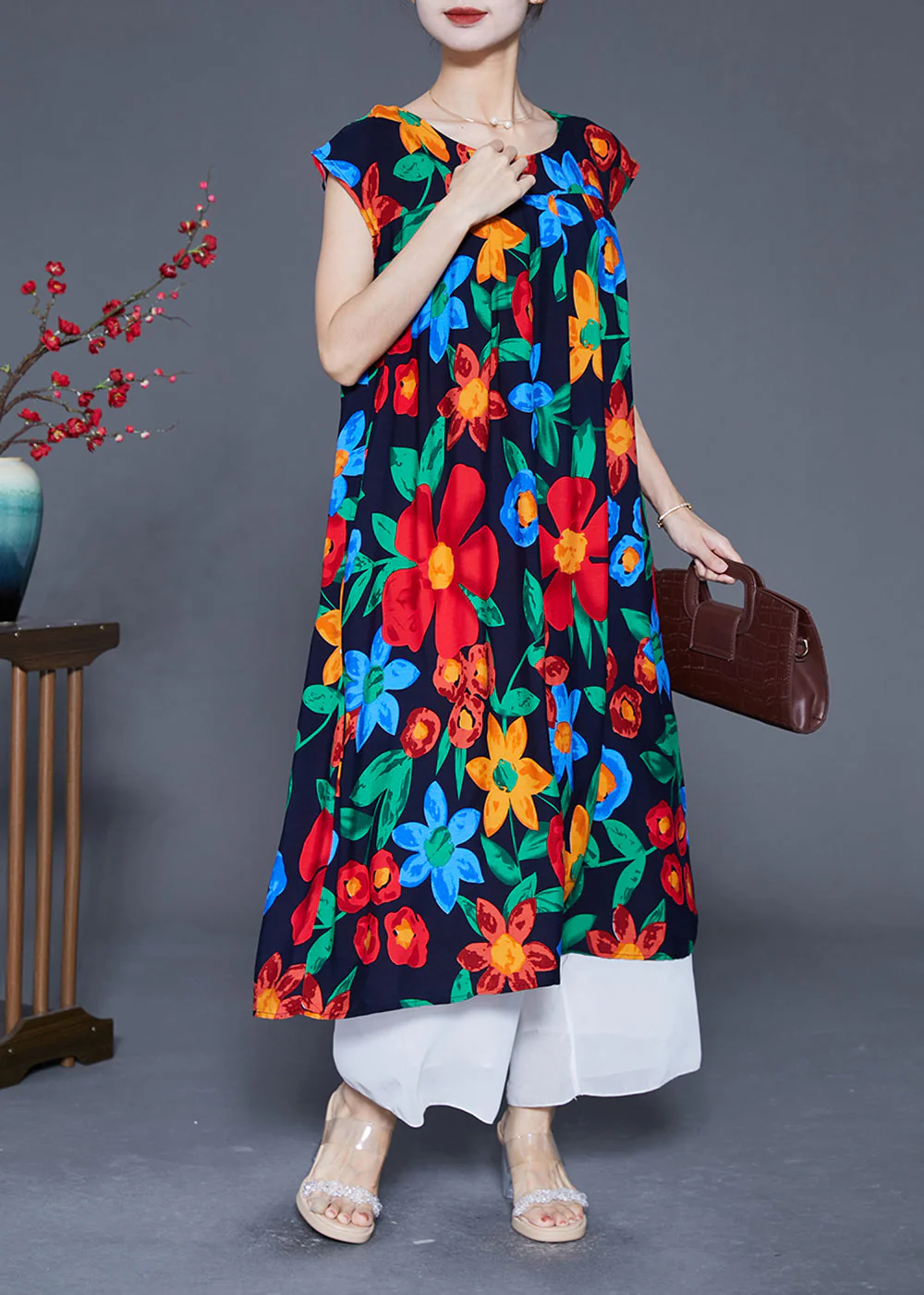 Casual Black O-Neck Print Cotton Maxi Dress Summer - Image 2