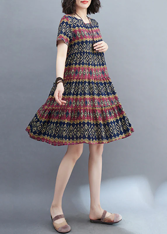 Casual Black O-Neck Ruffled Patchwork Mid Dress Summer - Image 3