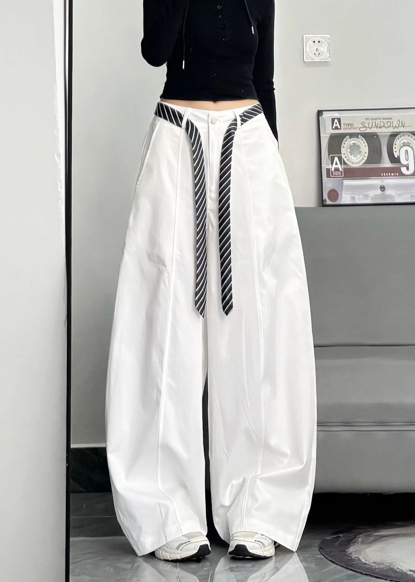 Casual Black Oversized Cotton Wide Leg Pants Trousers Spring - Image 2