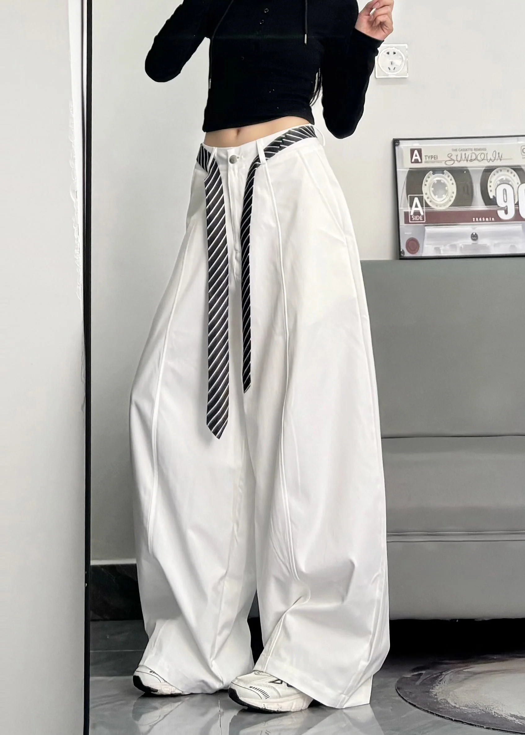 Casual Black Oversized Cotton Wide Leg Pants Trousers Spring - Image 3