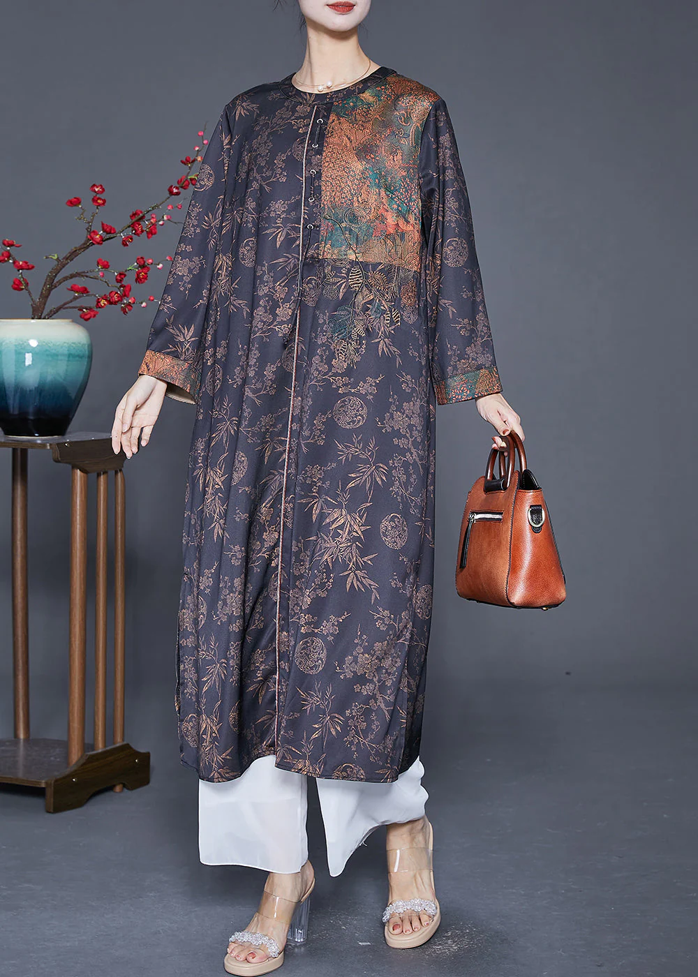Casual Black Oversized Patchwork Side Open Silk Vacation Dresses Summer - Image 2