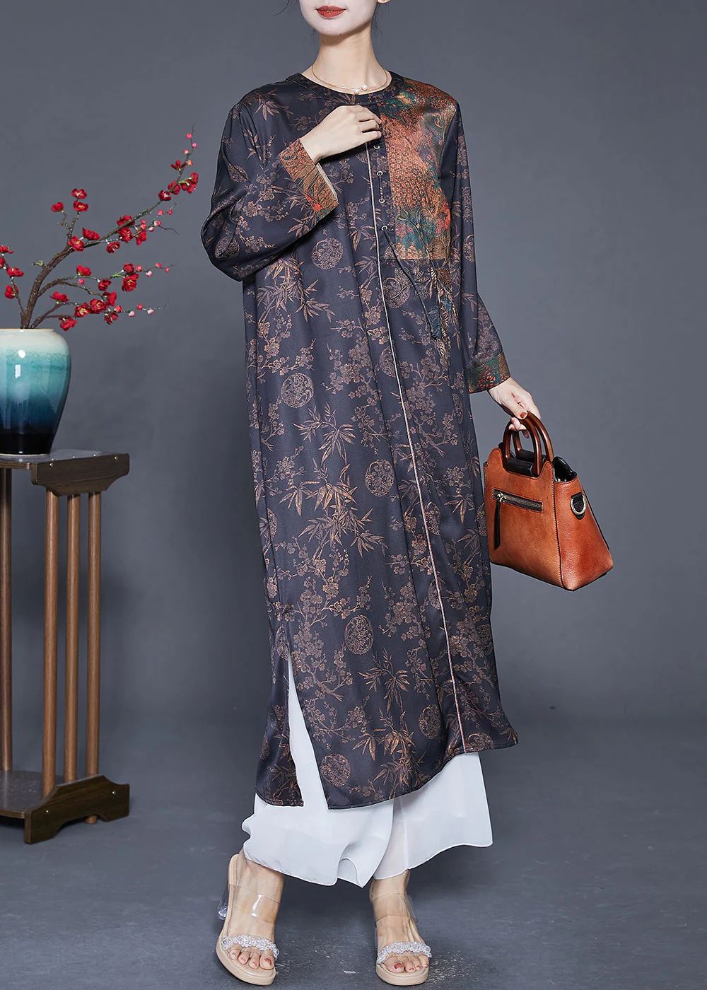 Casual Black Oversized Patchwork Side Open Silk Vacation Dresses Summer - Image 3