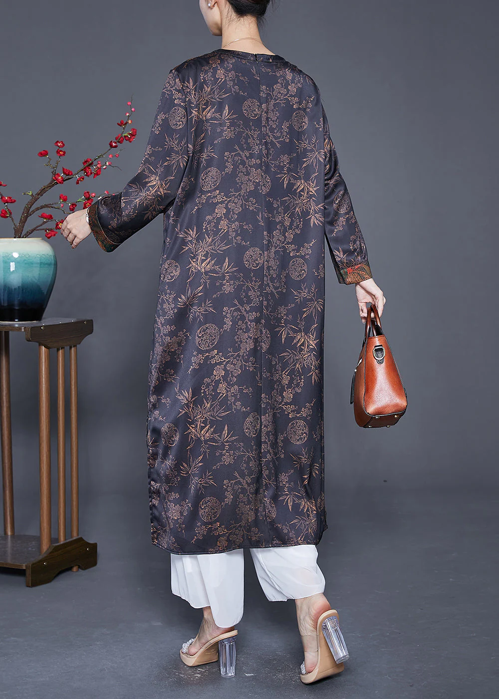 Casual Black Oversized Patchwork Side Open Silk Vacation Dresses Summer - Image 4