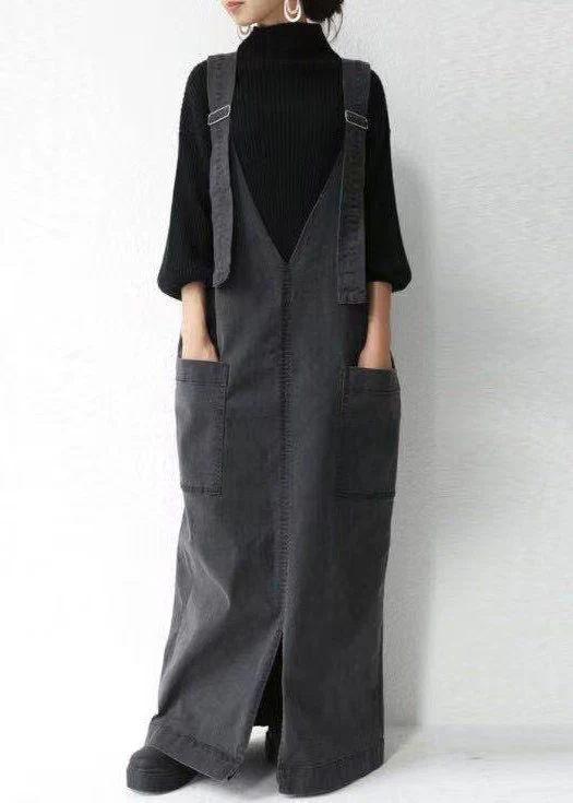 Casual Black Oversized Pockets Cotton Maxi Dresses Summer