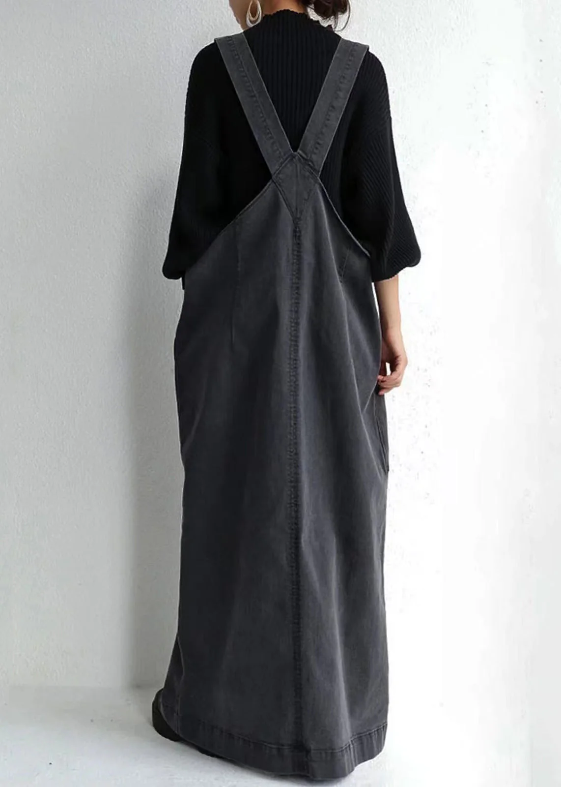 Casual Black Oversized Pockets Cotton Maxi Dresses Summer - Image 3