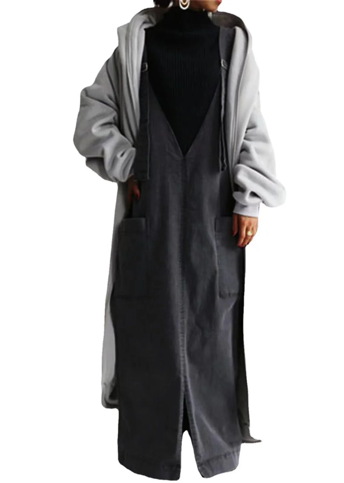 Casual Black Oversized Pockets Cotton Maxi Dresses Summer - Image 5