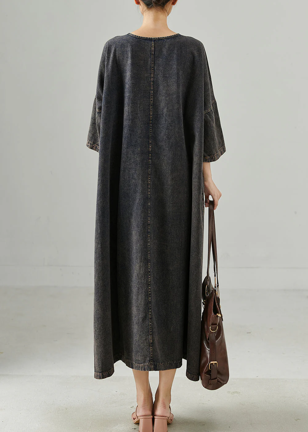 Casual Black Oversized Pockets Denim Holiday Dress Spring - Image 4