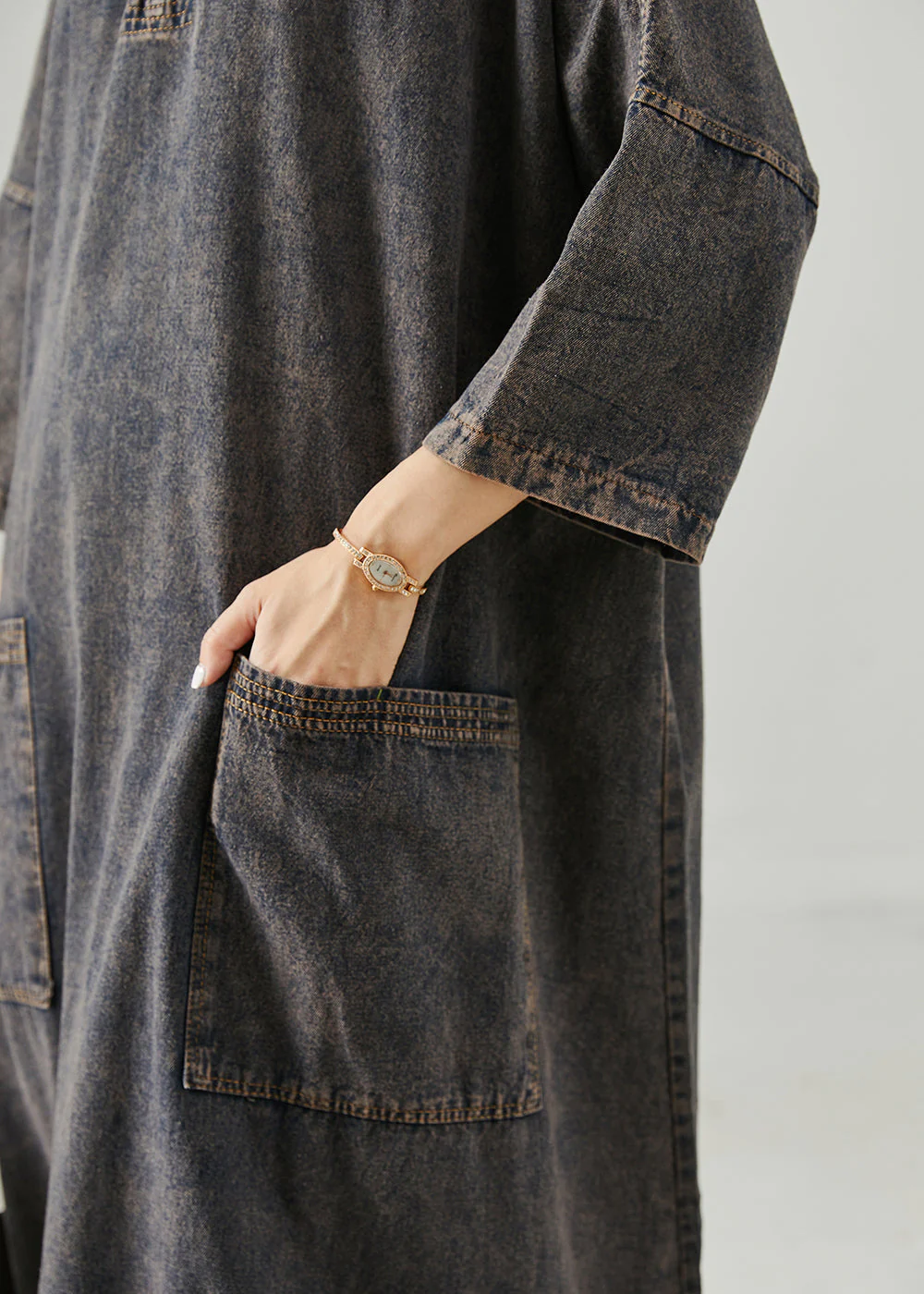 Casual Black Oversized Pockets Denim Holiday Dress Spring - Image 5