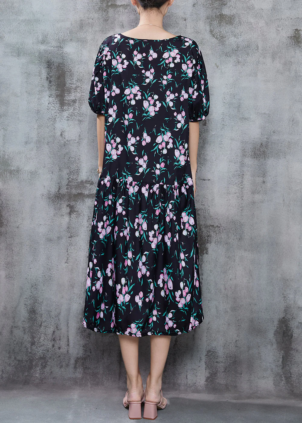 Casual Black Oversized Print Chiffon Holiday Dress Summer - Image 4